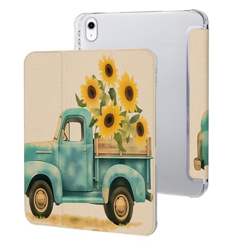 Hülle Für Ipad 10.Generation Mit Stifthalter 10,9 Zoll 2022,Pu Leder Weiche TPU Rückseite Case Cover Mit Auto Schlafen/Wachen Blaues Auto Sonnenblume von UOMSKTY