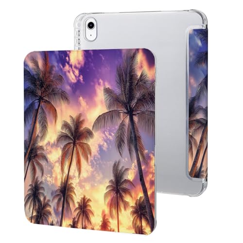 Hülle Für Ipad 10.Generation Mit Stifthalter 10,9 Zoll 2022,Pu Leder Weiche TPU Rückseite Case Cover Mit Auto Schlafen/Wachen Kokosnussbäume Unter Violettem Himmel von UOMSKTY