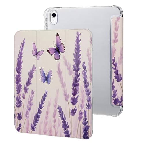 Hülle Für Ipad 10.Generation Mit Stifthalter 10,9 Zoll 2022,Pu Leder Weiche TPU Rückseite Case Cover Mit Auto Schlafen/Wachen Lavendelblüten von UOMSKTY