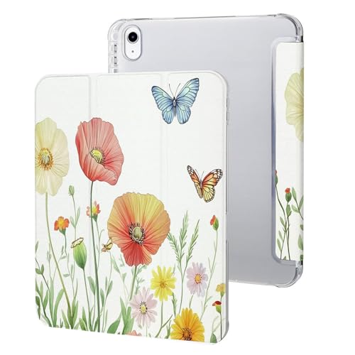 Hülle Kompatibel Mit Ipad 10 Generation 10,9 Zoll 2022, Ipad 10.Hülle Schlank Smart Magnetische Trifold Ständer Case Cover, Auto Schlaf/Aufwach Schutzhülle Blaue Schmetterlinge Und Blumen von UOMSKTY