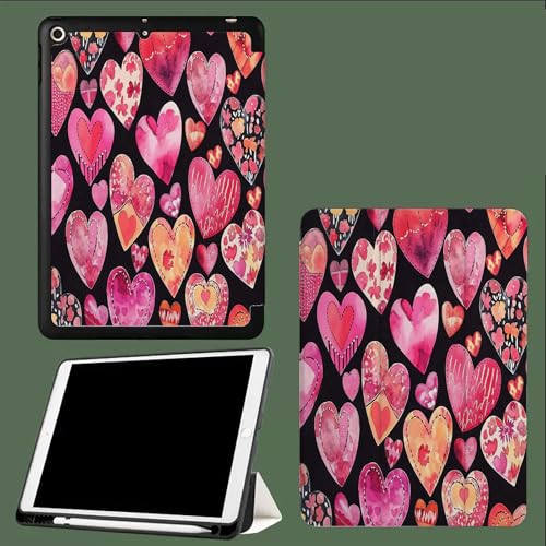 Hülle für iPad 9,7 Zoll (Modell 2018/2017, 6./5.Generation), Intelligent Schutzhülle mit Auto Schlafen/Wachen,Schutzhülle Case Smart Cover für iPad 6/iPad 5 Aquarell Liebesherz von UOMSKTY