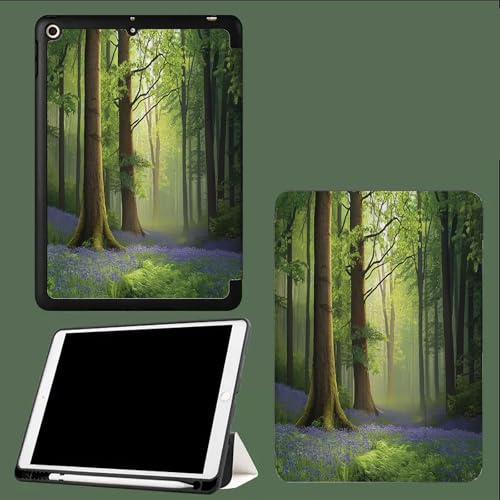 Lila Blumengarten Hülle für iPad Pro 11 2024 M4 Hülle mit Stifthalter, Schlank Ständer Schutzhülle TPU Flexible Rückseite mit Auto aufwachen/Schlaf Funktion Natur Wald von UOMSKTY