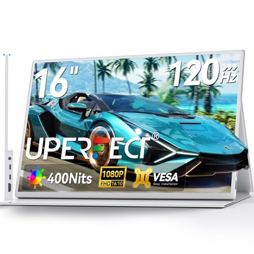 UPERFECT Portable Monitor for Laptop, 16 Zoll 120Hz Tragbarer Monitor für Gaming FHD 1080P Mobiler Monitor mit HDMI Bildschirm Erweiterung für Laptop/Spielkonsole/Phone, VESA-Kompatibel, Weißes von UPERFECT