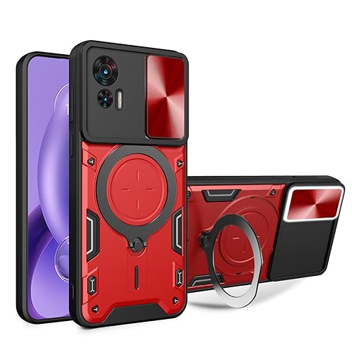 UPLAI Hülle für Motorola Edge 30 Neo/Edge 30 Lite, Slim Stoßfest Rüstung Handyhülle mit Gleiten Kamera Cover und Magnetisch Ständer, Prämie PC+TPU Dauerhaft Schutzhülle.Rot von UPLAI