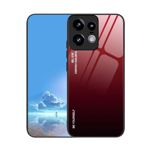 UPLAI Hülle für Motorola Edge 50 Pro 5G, Slim Stoßfest Farbverlauf Handyhülle Case, Temperiertes Glas Rücken and Sanft TPU Silikon Bumper Schutzhülle Cover.Rot Schwarz von UPLAI