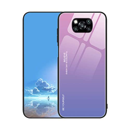 UPLAI Hülle für Xiaomi Poco X3 Pro/Poco X3 NFC, Slim Stoßfest Farbverlauf Handyhülle Case, Temperiertes Glas Rücken and Sanft TPU Silikon Bumper Schutzhülle Cover.Pink Lila von UPLAI