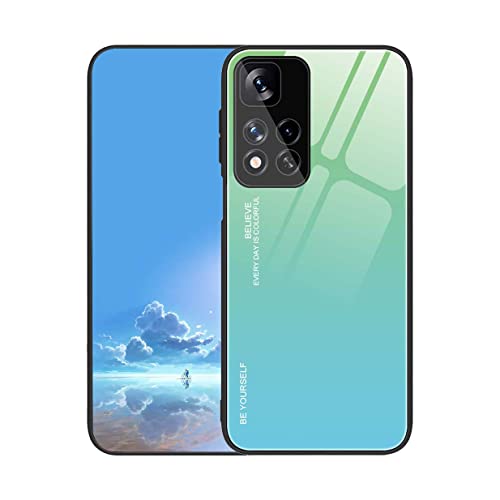 UPLAI Hülle für Xiaomi Redmi Note 11 Pro+ Plus 5G, Slim Stoßfest Farbverlauf Handyhülle Case, Temperiertes Glas Rücken and Sanft TPU Silikon Bumper Schutzhülle Cover.Jugendgrün von UPLAI