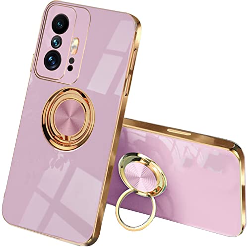 UPLAI Stilvoll Hülle für Xiaomi 11T Pro 5G/Xiaomi 11T 5G, Slim Stoßfest Galvanik-Design Handyhülle Case mit Ringhalter, Sanft TPU Silikon Bumper Schutzhülle Cover.Violett von UPLAI