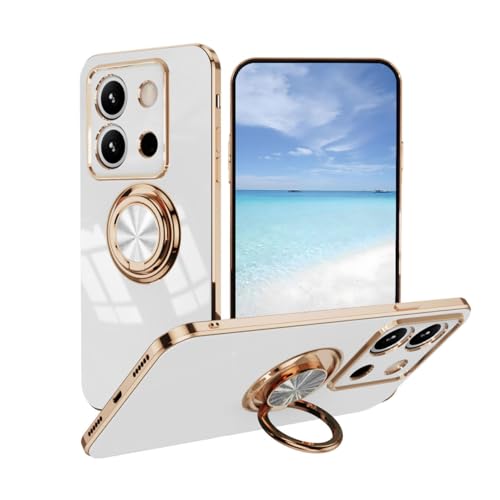 UPLAI Stilvoll Hülle für Xiaomi Redmi Note 13 5G, Slim Stoßfest Galvanik-Design Handyhülle Case mit Ringhalter, Sanft TPU Silikon Bumper Schutzhülle Cover.Weiß von UPLAI