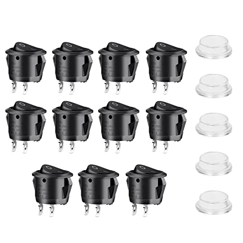 URAQT Kippschalter Rund,11 pcs Wippschalter ON/OFF Ein Aus Schalter AC 10A/125V 6A/250V Wippschalter Button Autoschalter Auto Kippschalter Schalter Mini Schalter für Auto-Auto-Boot-Haushaltsgeräte von URAQT