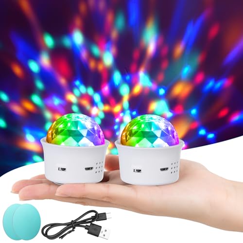 URAQT Mini Discokugel Licht,2 Stück DJ Ball USB Stimme Steuerung Disco Party Lichter Blitzlicht Bühnenbeleuchtung Effektlicht Tragbar Wiederaufladbar Discokugel für Partys Autoinnendekoration Weiß von URAQT