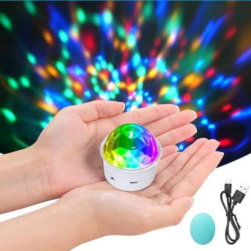 URAQT Mini Discokugel Licht,DJ Ball USB Stimme Steuerung Disco Party Lichter Blitzlicht Bühnenbeleuchtung Effektlicht Tragbar Wiederaufladbar Discokugel für Partys Autoinnendekoration Weiß von URAQT