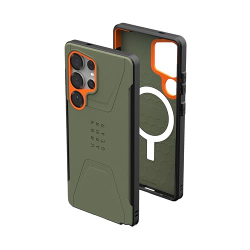 URBAN ARMOR GEAR Civilian Case Samsung Galaxy S25 Ultra Hülle (Offiziell "Designed for Samsung" zertifiziert, Wireless Charging kompatibles Cover, Sturzfeste Handyhülle) olive drab / orange von URBAN ARMOR GEAR