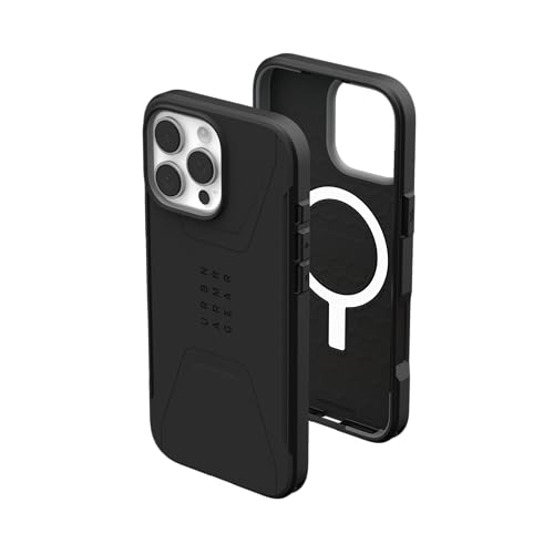 URBAN ARMOR GEAR Civilian MS Case kompatibel mit Apple iPhone 16 Pro Max Hülle (Wireless Charging/Magnetische Aufladung kompatibel, Sturzfeste Handyhülle, Erhöhter Rand) schwarz von URBAN ARMOR GEAR