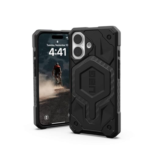 URBAN ARMOR GEAR Monarch Case kompatibel mit Apple iPhone 16 Hülle (Wireless Charging kompatibel, 5-Schichten Schutz nach Militärstandard, Erhöhter Rand) Carbon Fiber von URBAN ARMOR GEAR