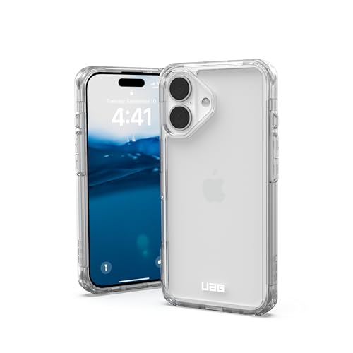 URBAN ARMOR GEAR Plyo Case kompatibel mit Apple iPhone 16 Hülle (Wireless Charging kompatibles Cover, Sturzfeste Air-Soft Ecken, Erhöhter Rand) Ice (transparent) von URBAN ARMOR GEAR