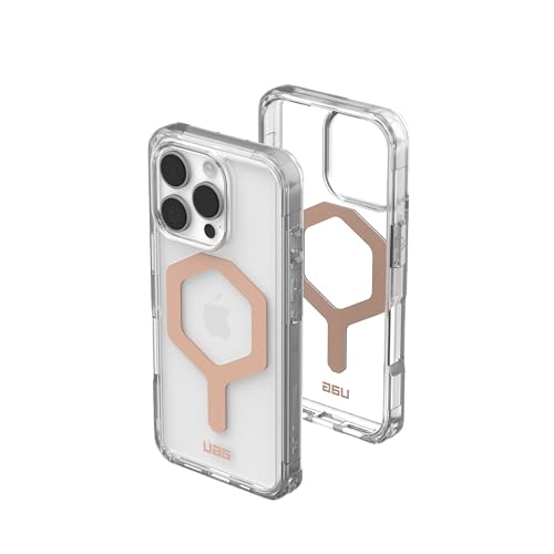 URBAN ARMOR GEAR Plyo MS Case kompatibel mit Apple iPhone 16 Pro Hülle (Wireless Charging/Magnetisches Aufladen kompatibel, Sturzfeste Air-Soft Ecken, Erhöhter Rand) Ice (transparent) / Rose Gold von URBAN ARMOR GEAR