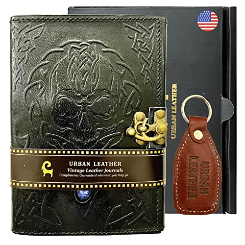 URBAN LEATHER Journal – Black Skull Book of Shadows Hexerei Wicca Zauberbuch für Männer und Frauen zum Beschriften mit Geschenkbox, unliniert, dicke Seiten von URBAN LEATHER