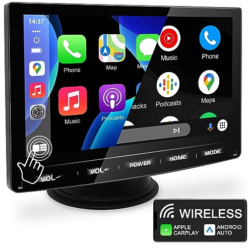 ‹VERBESSERT› URVOLAX Wireless Apple Carplay Android Auto, 7 Zoll HD IPS Tragbares Touchscreen Carplay Display, Car Play Monitor Unterstützt Bluetooth 5.0/AUX/FM/GPS Navi/Airplay/Mirror Link 12-24V von URVOLAX
