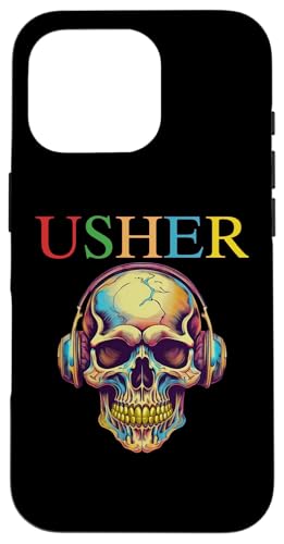 Hülle für iPhone 16 Pro USHER Vintage Hiphop Musik Totenkopf Kopfhörer Vintage Design von USHER Vintage Hiphop Music skull Headphone