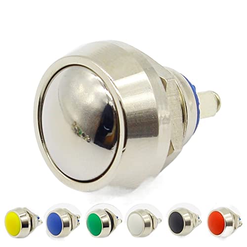 1 Stück 12 mm wasserdichter, momentaner, runder Druckknopfschalter aus Edelstahl mit Metall, Autostart, Hupe, Glocke, automatische Rückstellung (Farbe: rot)(Green) von UTDJHWKD