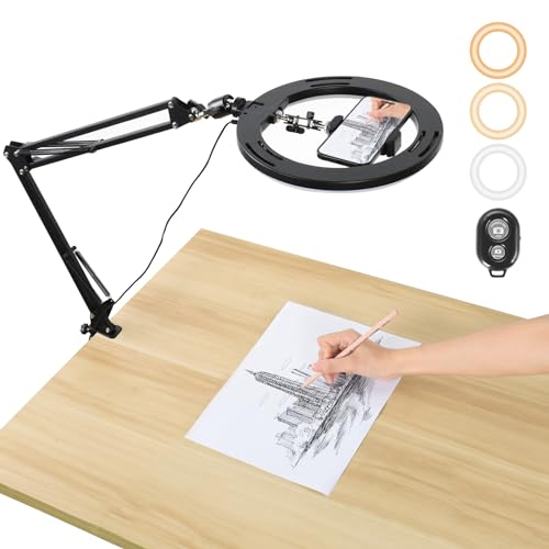 UTEBIT 10" Overhead Ringlicht mit Stativ, 360° Drehbare Ringleuchte Stativ Tisch mit Fernbedienung 3 Lichtfarben & 10 Helligkeiten Flexiblem Arm Halterung Ringlicht für Live Streams, Videoaufnahmem UTEBIT 10" Overhead Ringlicht mit Stativ, 360° Drehbare Ringleuchte Stativ Tisch mit Fernbedienung 3 Lichtfarben & 10 Helligkeiten Flexiblem Arm Halterung Ringlicht für Live Streams, Videoaufnahmem von UTEBIT