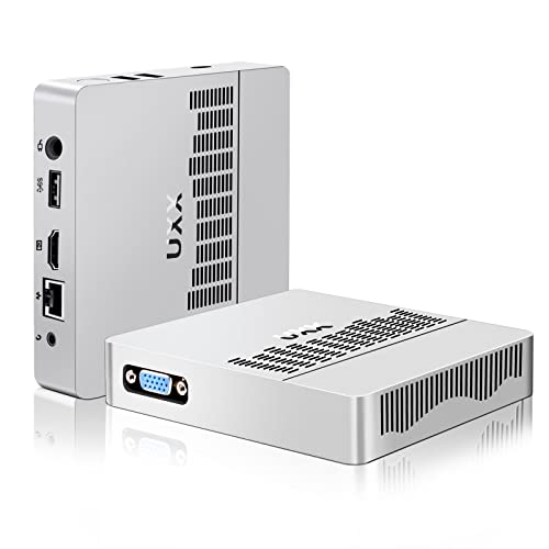 UXX Mini PC Unterstützung 512GB M.2 SSD Erweiterung, N3350 Micro Desktop Computer 64GB eMMC, Gaming PC 4K UHD Dual Display, BT, 2.4/5G WiFi, USB 3.0, HD für Büro/Home (silbrig) von UXX