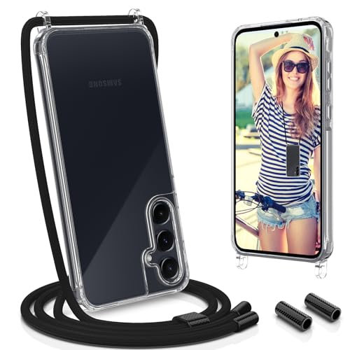 UYMO Handykette Hülle mit Band kompatibel mit Samsung Galaxy A55 - | Necklace Transparent Handyhülle Case mit Schnur Abnehmbar |,Stoßfeste Schutzhülle zum Umhängen Kordel, Schwarz von UYMO