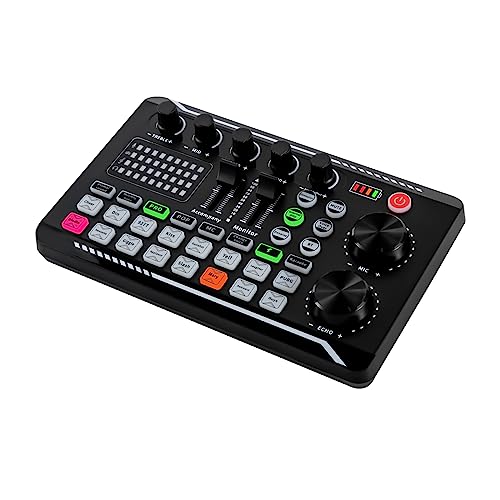 F998 Live-Soundkarte, Mixer, DJ-Mixer mit Soundkarte, Mischer für Audio, Surround-Controller, Hochtöne, Medien, Bass, Audio, 1200 mAh, für Handys, Computer etc. (schwarz) von UYRTOY