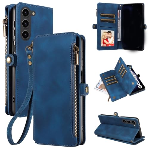 Hülle Für Samsung Galaxy S24/S24 Plus/S24 Ultra PU Leder Case RFID Schutz Geldbörse Hülle Mit Kartenfach Und Standfunktion (Blau,S24) von UZQFSGXA