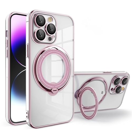 UZQFSGXA Clear Hülle for iPhone 15/15 Pro/15 Plus/15 Pro Max Vergilbungsfrei Handyhülle rutschfest Case Mit Standfunktion Slim Hülle Kompatibel Kabellosem Laden (Pink,15 Pro) von UZQFSGXA