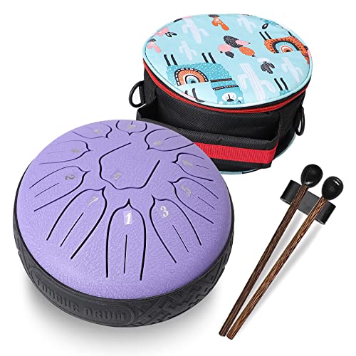 Ubblove Stahlzungen-Trommel, 11 Noten, 15,2 cm, Percussion-Instrumente mit Schlägel-Tasche für Meditation, musikalische Bildung, Konzert, Party, Geschenke – Violett von Ubblove