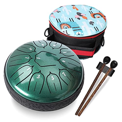 Ubblove Steel Tongue Drum 11 Noten 15,2 cm Handpan Drum Percussion Instruments with Mallets Bag for Meditation Musical Education Concert Party Gifts - Green von Ubblove