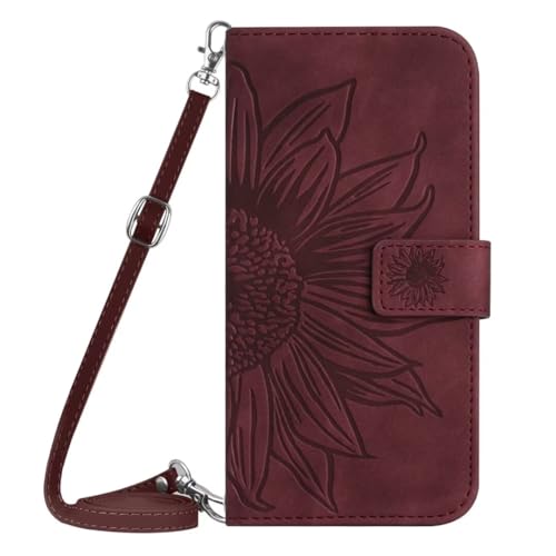 Handykette Lederhülle für Honor X5B 4G/X5B Plus 4G Sonnenblume Flip Hülle Wallet Case Handyhülle PU Leder Tasche Cover Kartensteckplätzen Schutzhülle für Honor X5B 4G/X5B Plus 4G Handy Hüllen Burgund von Ufgoszvp