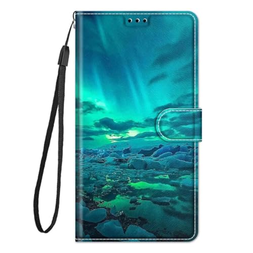 Lederhülle für Motorola Moto G75 Hülle Leder Handyhülle Flip Case PU Tasche Schutzhülle Wallet Bookstyle Ständer Kartensätze Magnetisch Handytasche für Motorola Moto G75 Handy Hülle Grüne Aurora von Ufgoszvp