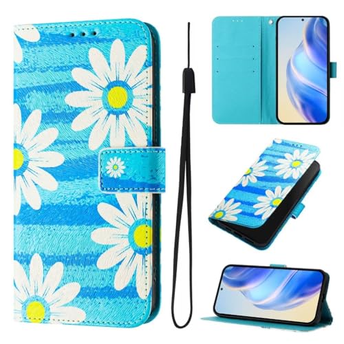 Lederhülle für Samsung Galaxy A24 Hülle, Magnet Klapphülle mit Kartenfach, Stylische Handyhülle Flip Phone Case Etui Handytasche Schutzhülle Tasche für Samsung Galaxy A24,Blaue Gänseblümchen von Ufgoszvp