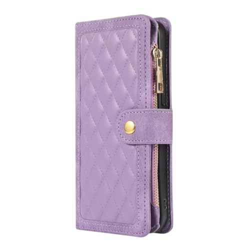 Lederhülle für iPhone 16 Plus Handyhülle mit Kartenfächer, Reißverschluss Hülle klappbar Lederhülle Schutzhülle, Magnetic Flip Cover Wallet klapphülle Handytasche für iPhone 16 Plus, lila von Ufgoszvp