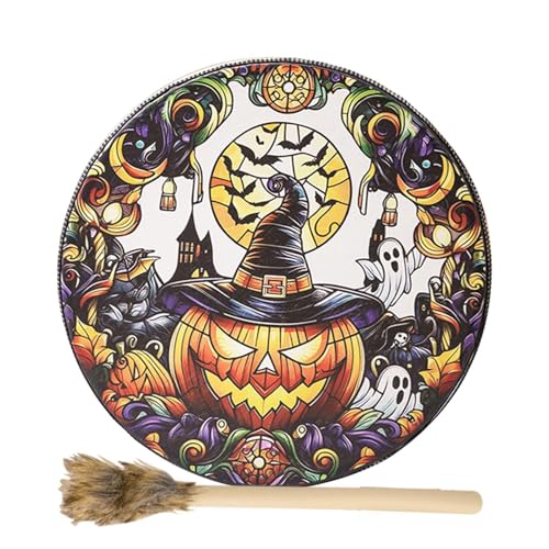 Uhngw Handgefertigte Schamanentrommel | Native Instrumente Handtrommel | Klangheiler Schamanische Trommeln, 10 Zoll Spirituelles Instrument Halloween Trommel, Geist Halloween Dekorationen von Uhngw