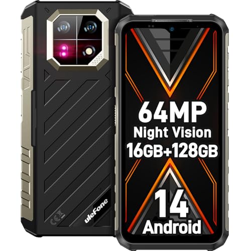 Ulefone Armor 22 Outdoor Handy 2025 Android 14 Octa Core 64MP+64MP Nachtsicht 16GB+128GB/512GB SD, 33W 6600mAh 6.58” 120Hz Rugged Smartphone 4G Dual SIM Fingerabdruck ID NFC 2-Jahr Garantie- Schwarz von Ulefone