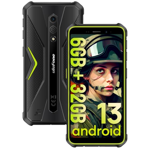 Ulefone Armor X12 Outdoor Smartphone, 6GB+32GB/256GB SD Handy Ohne Vertrag, Android 13 4860mAh Robust Handy, 13MP+8MP Octa Core, 5.45" HD+ IP69K Wasserdicht, 4G Dual SIM/Face ID/NFC/GPS - Grün von Ulefone