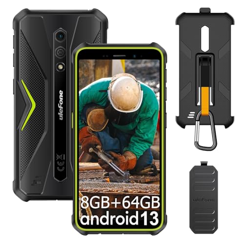 Ulefone Armor X12 Pro Outdoor Smartphone, 8GB+64GB/256GB SD, Octa Core 4860mAh 5,45'' Android 13 IP68 Handy Ohne Vertrag, 13MP+8MP Kamera,4G 3-Karten Slot Face ID OTG NFC GPS - Grün von Ulefone