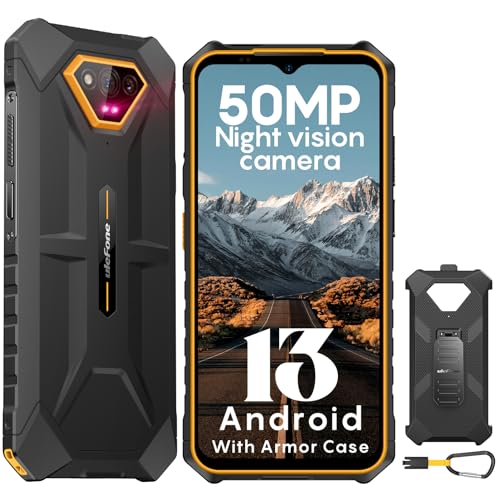 Ulefone Armor X13 Outdoor Smartphone 50MP+24MP Nachtsicht 12GB + 64GB/256GB SD, Octa Core 6320mAh 6,52'' Android 13 IP68 Handy ohne vertrag 4G Dual SIM Fingerabdruck ID NFC GPS-2 Jahre Garantie Orange von Ulefone