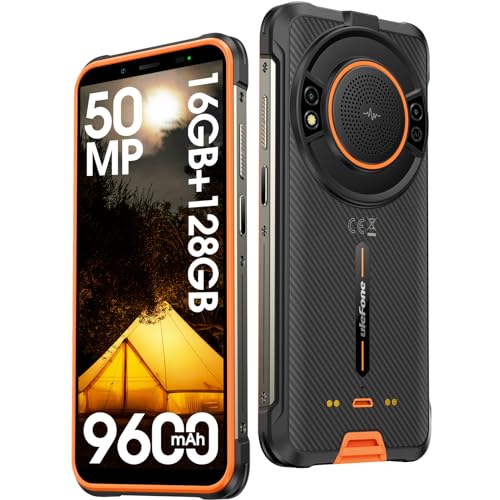 Ulefone Power Armor 16S Outdoor Smartphone 16GB+128GB/2TGB SD, 50MP Kamera 9600mAh Octa Core 122dB Lautsprecher Android 13 5,93" IP68 Handys 4G Dual SIM Fingerabdruck ID NFC 2 Jahre Garantie - Orange von Ulefone