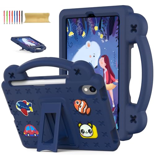 Kinder-Schutzhülle für iPad Mini 7 2024 (A17 Pro) und Mini 6 2021 (A2567, A2568, A2569), niedliches Kawaii-Cover für Kinder, 3D-Cartoon-Griff und Ständer, weiches Silikon, stoßfest, leicht, robust, von Uliking