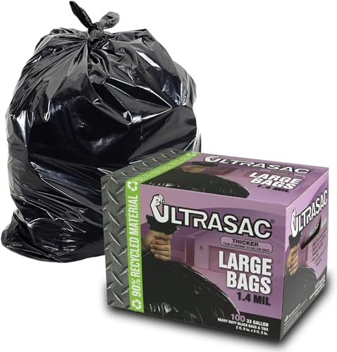 aluf Kunststoffe 792763 ultrasac Robuste, professionelle Qualität Trash Tasche, 33 Liter Kapazität, 99,1 cm Länge x 83,8 cm Breite, groß, Schwarz (Fall von 100) von Ultrasac