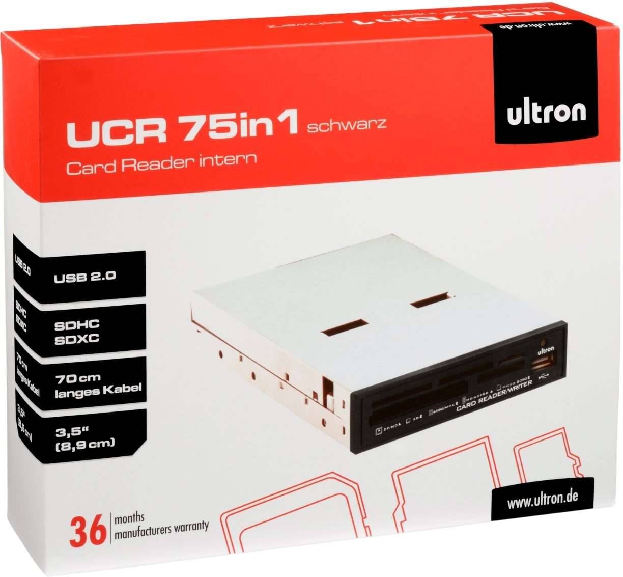 Ultron Card Reader     8.9cm (3,5) 75in1+USB intern bulk von Ultron