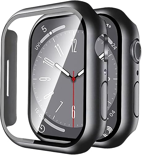 Uluck 2 Stück Hard Hülle mit Glas Displayschutz Kompatibel Apple Watch Series 10 42mm, Displayschutz Rundum Schutzhülle Ultradünnes Schutz Case, Schwarz von Uluck