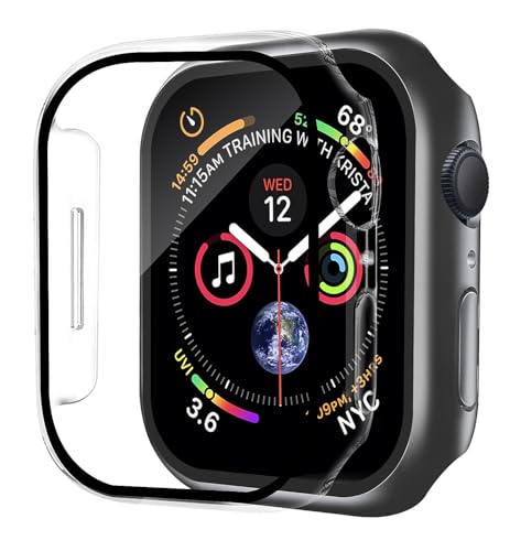 Uluck 2 Stück Hard Hülle mit Glas Displayschutz Kompatibel Apple Watch Series 9/8/7 45mm, Displayschutz Rundum Schutzhülle Schutzhülle Ultradünnes Schutz Case, 1 Schwarz + 1 Transparent von Uluck