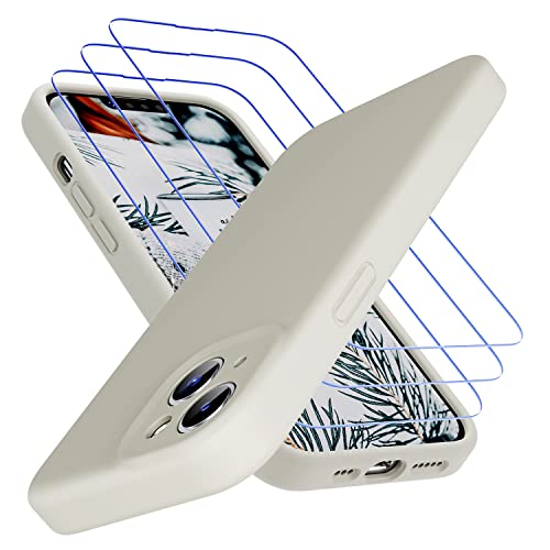 Uluck iPhone 14 Silicone Case+Panzerglas Set [1 Handyhülle+ 3 Panzerglas] Flüssigsilikon Handyhülle mit 9H Displayschutzfolie Kompatibel mit iPhone 14(6,1 Zoll)-Altweiß von Uluck