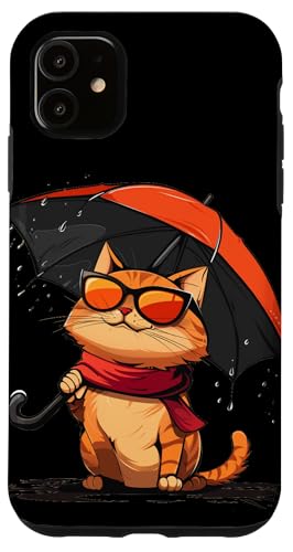 Hülle für iPhone 11 Lustige Sonnenbrille Katze unter Regenschirm für lustige Jungen und Mädchen von Umbrella Cat Outfit